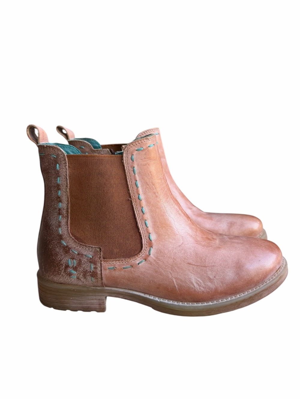 ROAN BY BED STU Hostile Chelsea Boots Women Sz 6 Brown Leather Zip Side Boho